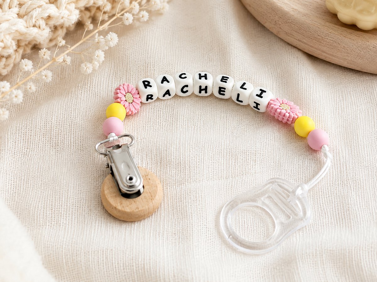 Pacifier Clip - Pink Flowers